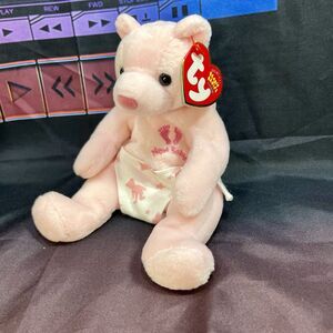 Ty Beanie Babies It's A Girl Bear Pretty In Pink with a Diaper and Tag